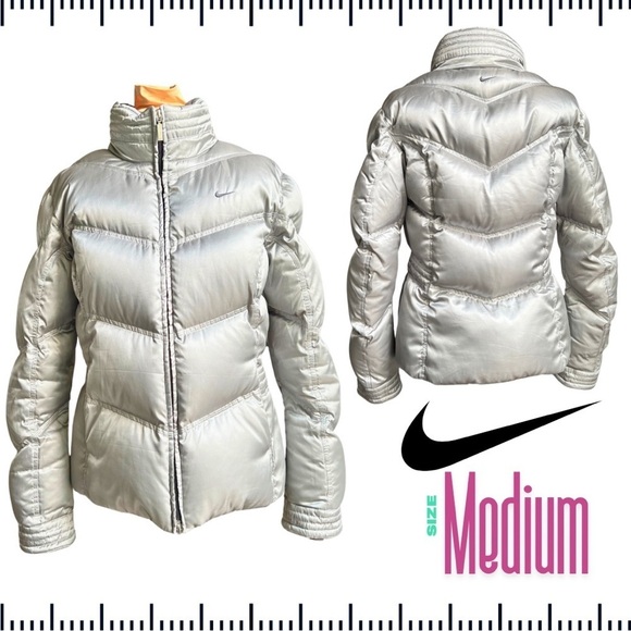 Nike (Medium) Silver Down Puffer Jacket - EUC - Picture 2 of 12